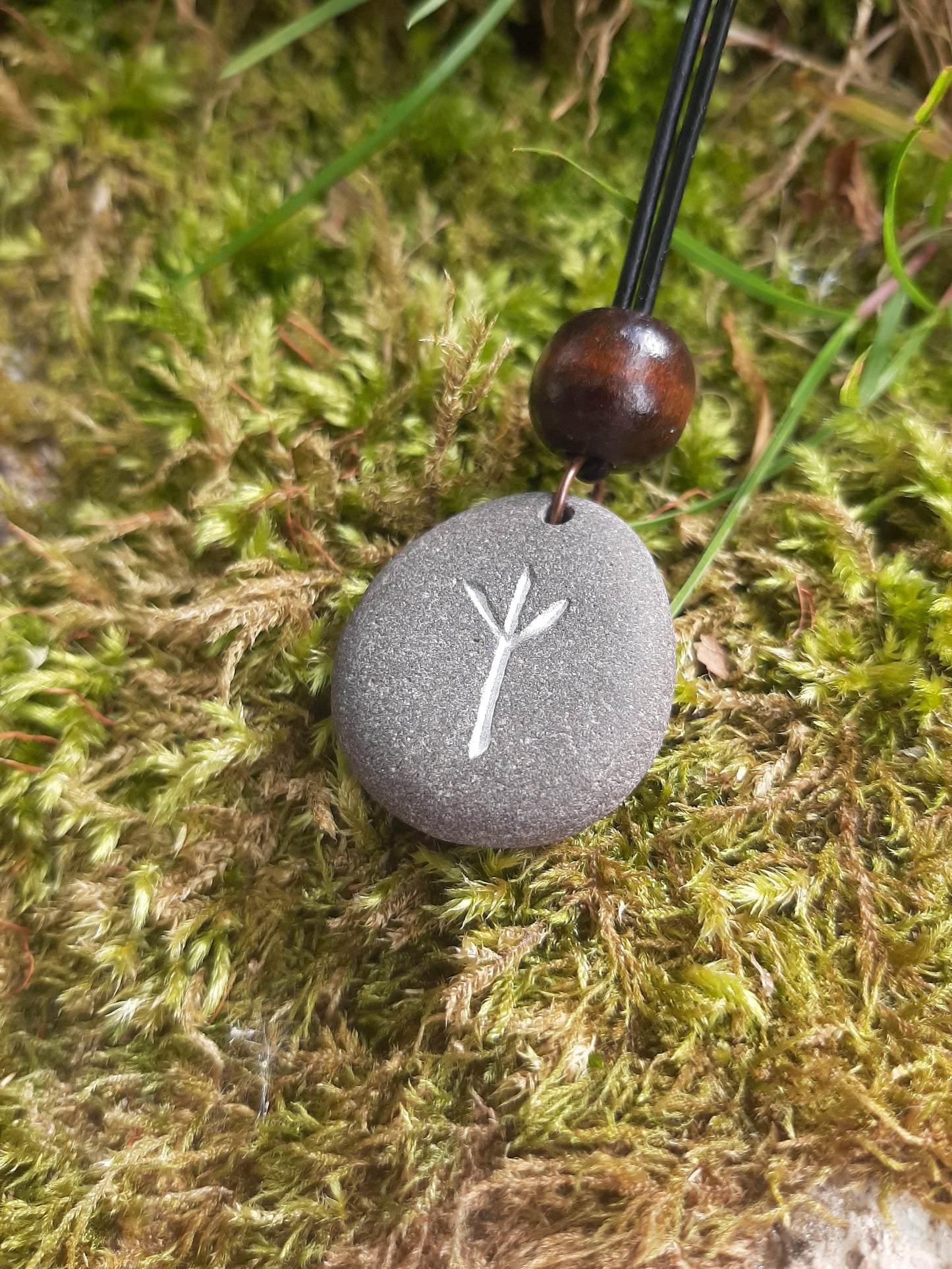 Carved Protection Rune Stone Necklace - Algiz - Protection - Viking Jewellery | Viking Necklace