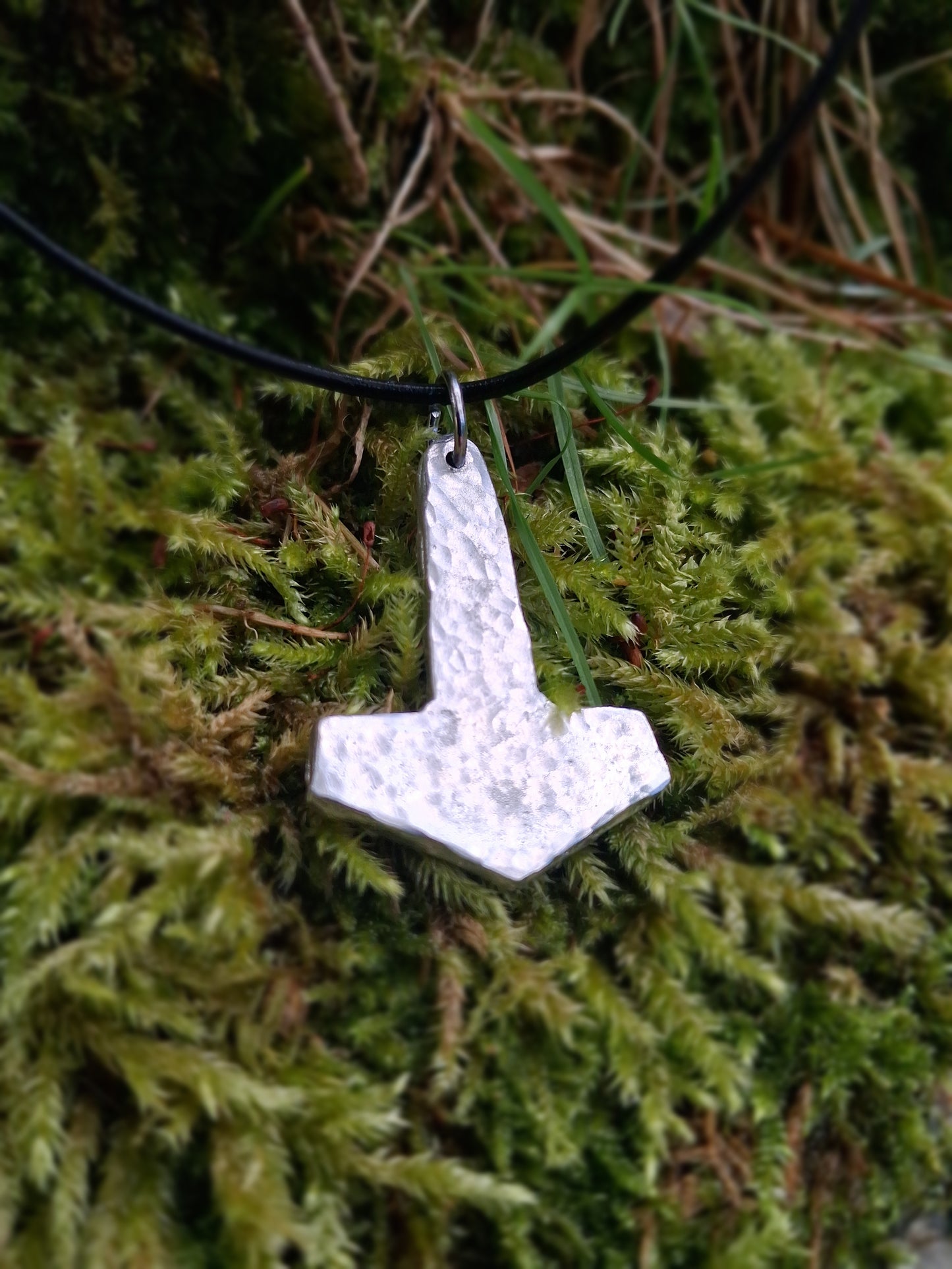 Thors Hammer Pendant |  Mjolnir Pendant Necklace - Cast and Hammered Pewter | Viking Necklace
