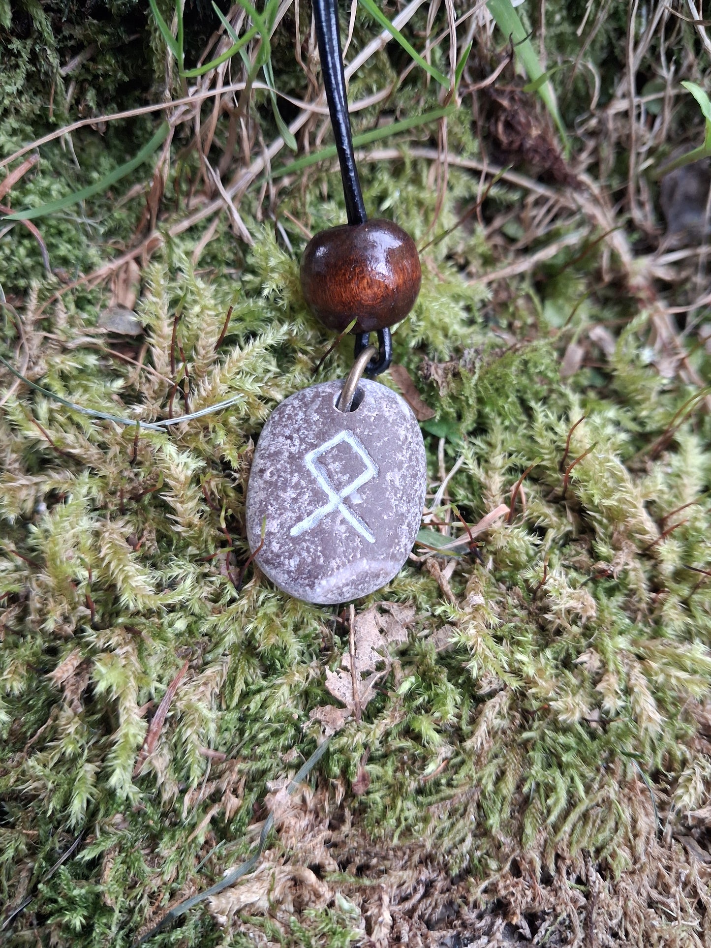 Carved Home Rune Stone Necklace - Othala - Home, Plenty - Viking Jewellery | Viking Necklace