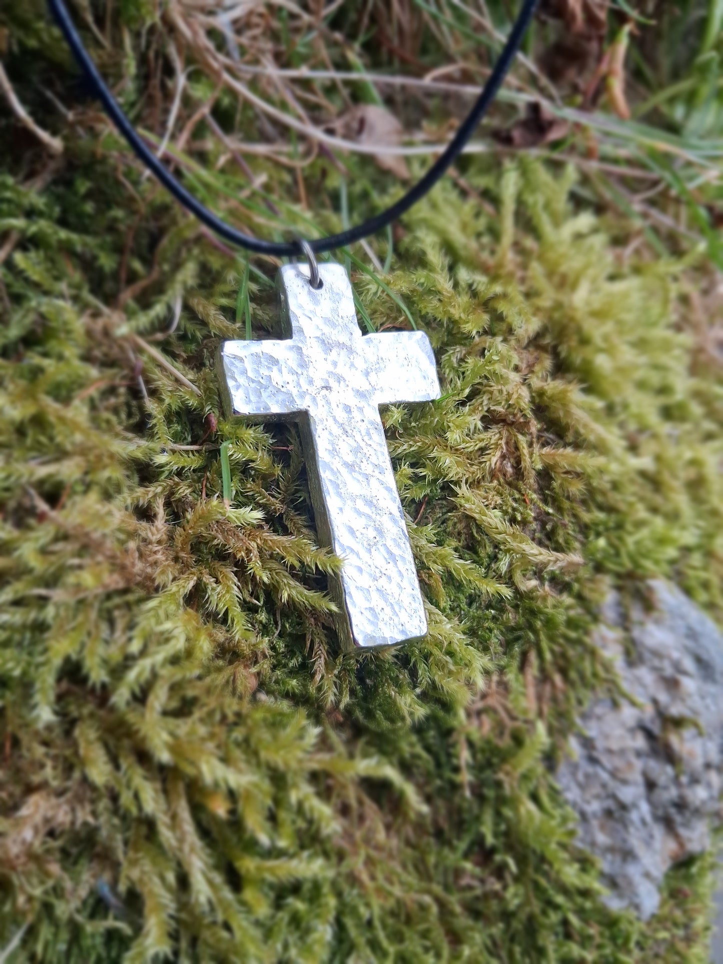 Christian Cross Necklace - Chunky, Rustic- Solid