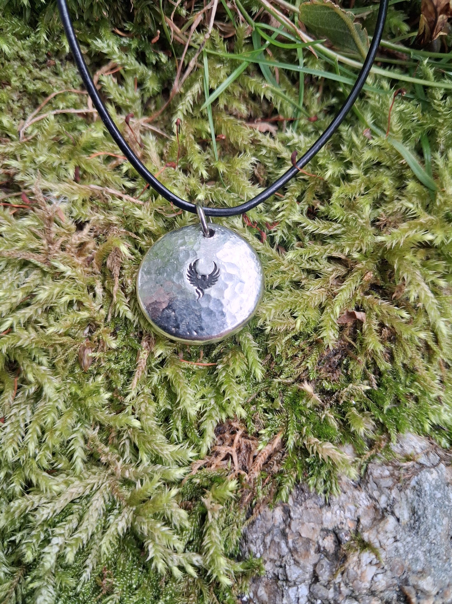 Phoenix Pendant Necklace - Cast and Hammered Pewter