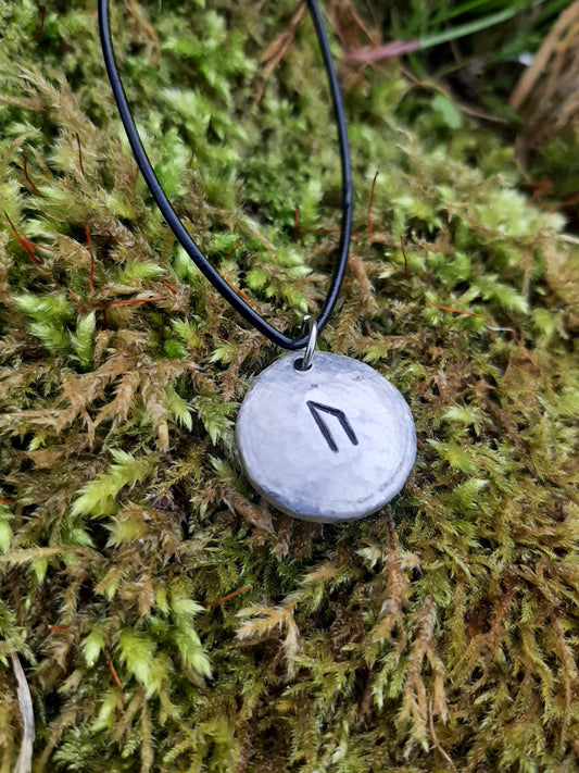 Viking Rune Necklace - Cast and Hammered Pewter - Uruz Rune - Strength Rune | Viking Necklace