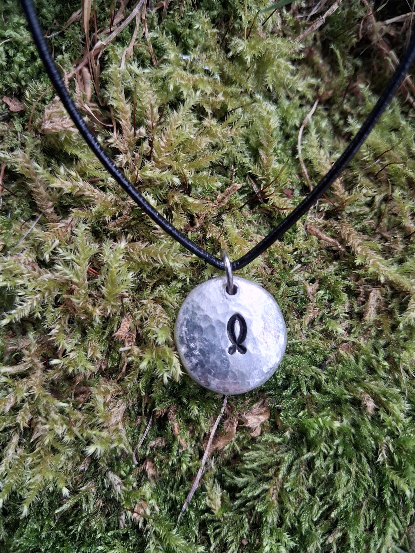 Jesus Fish Necklace - Cast and Hammered Pewter - Ichthys - Christian