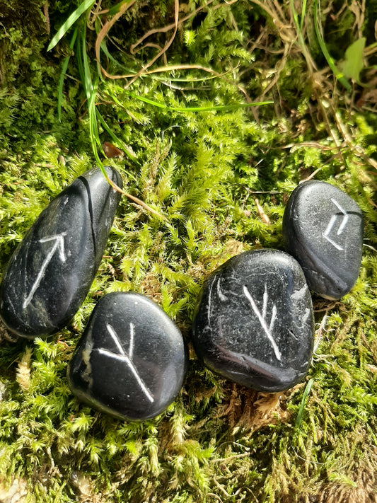 Black Carved Rune Stone, Palm Stone, Worry Stone, Home Stone, Pocket Stone, comfort stone