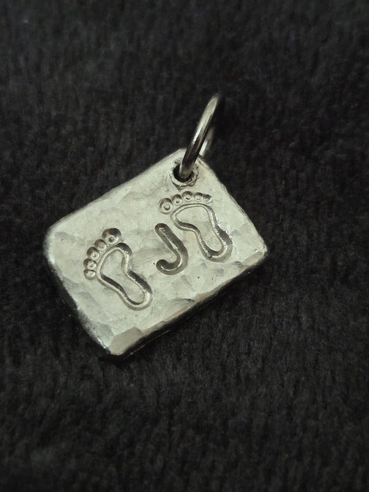 Personalised Baby Feet Initial Pendant Charm Necklace - Cast and Hammered Pewter - Baby shower gift
