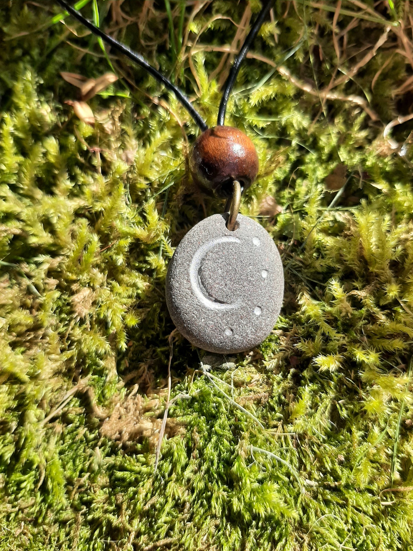 Carved Stone Necklace - Moon and Stars