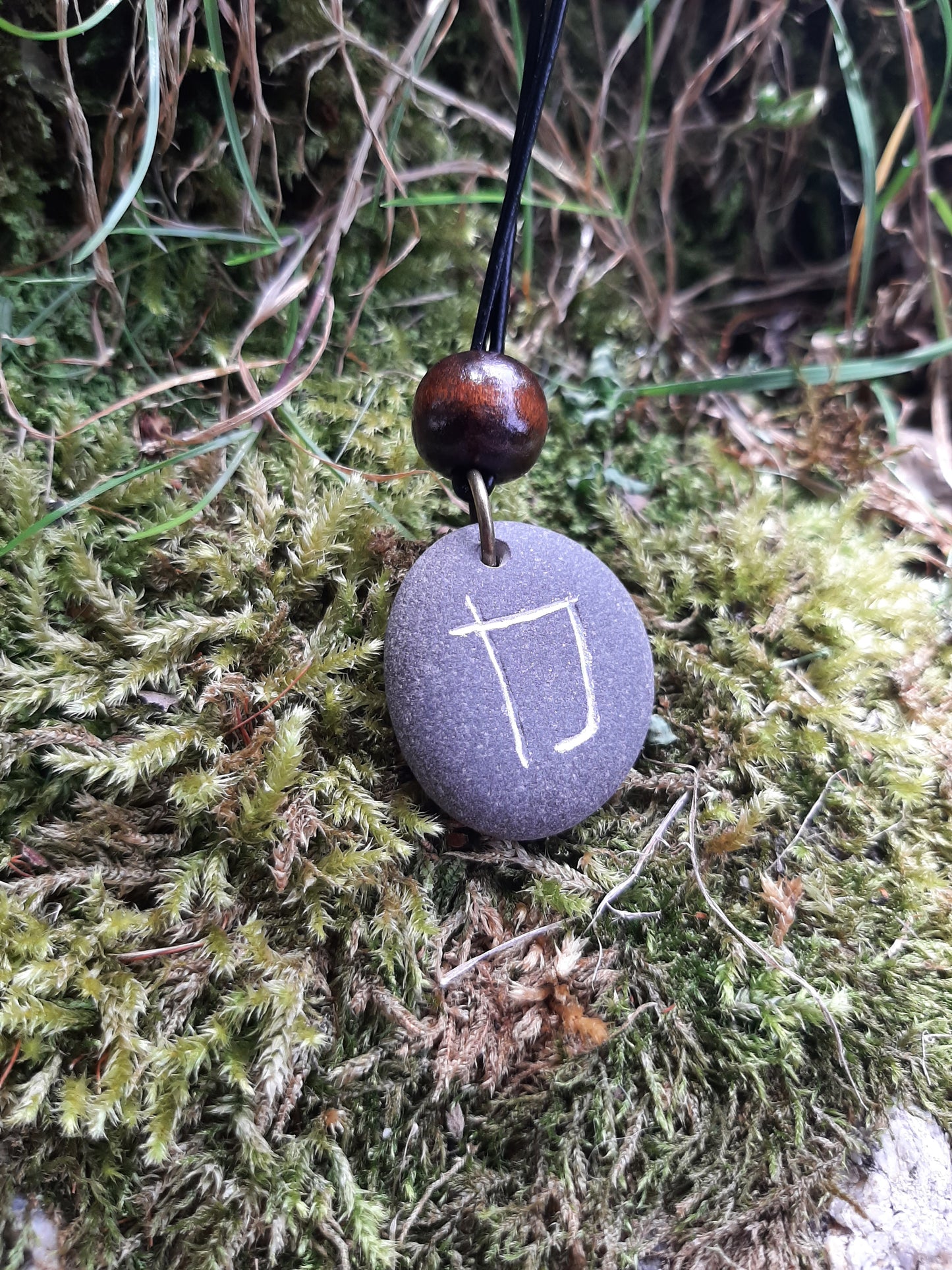 Carved Strength Kanji Stone Necklace - Chikara - Power, Strength