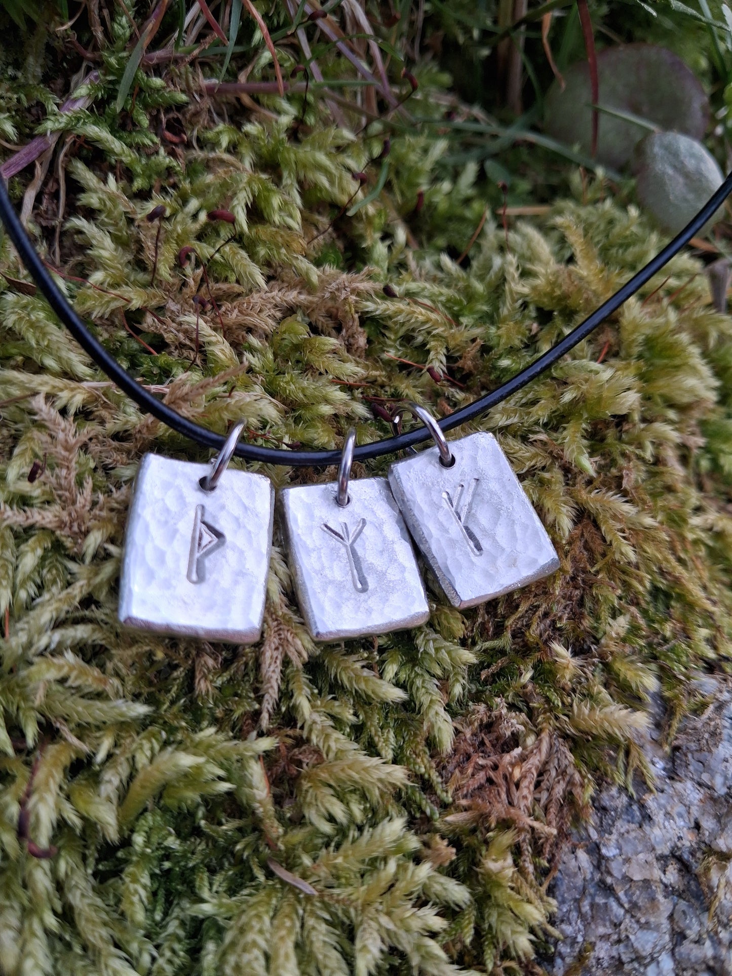 Personalised 3 Rune Necklace - Cast and Hammered Pewter - Viking Necklace