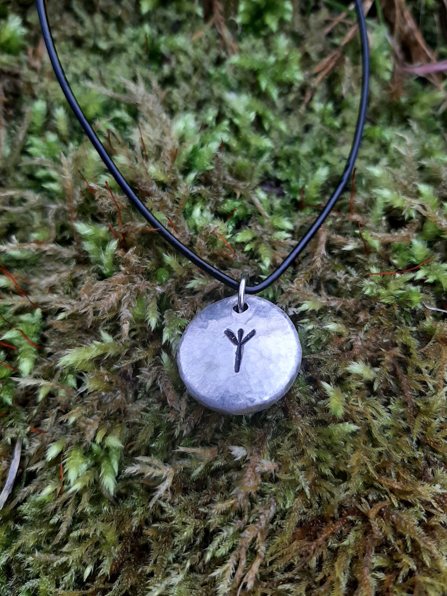 Viking Rune Necklace - Cast and Hammered Pewter - Algiz Rune - Protection Rune | Viking Necklace