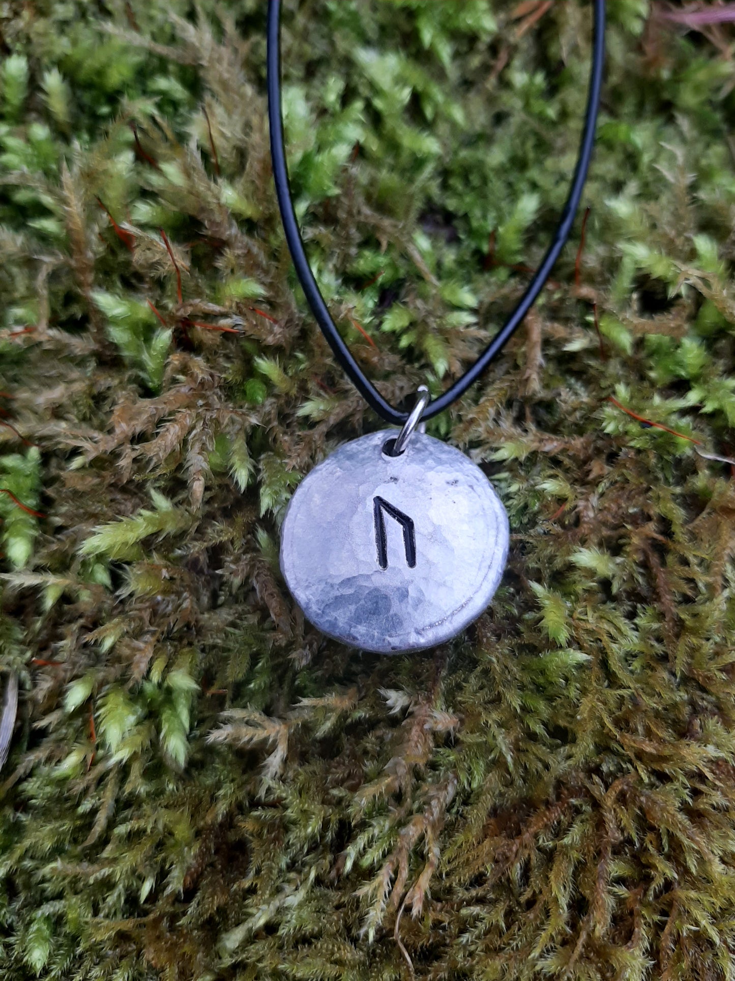 Viking Rune Necklace - Cast and Hammered Pewter - Uruz Rune - Strength Rune | Viking Necklace