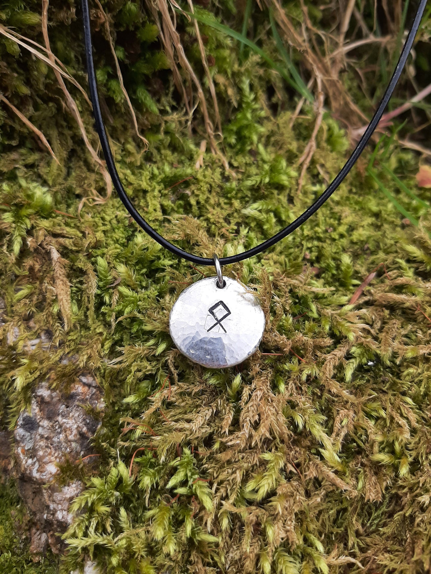 Viking Rune Necklace - Cast and Hammered Pewter - Othala/Odal Rune - Home Rune | Viking Necklace