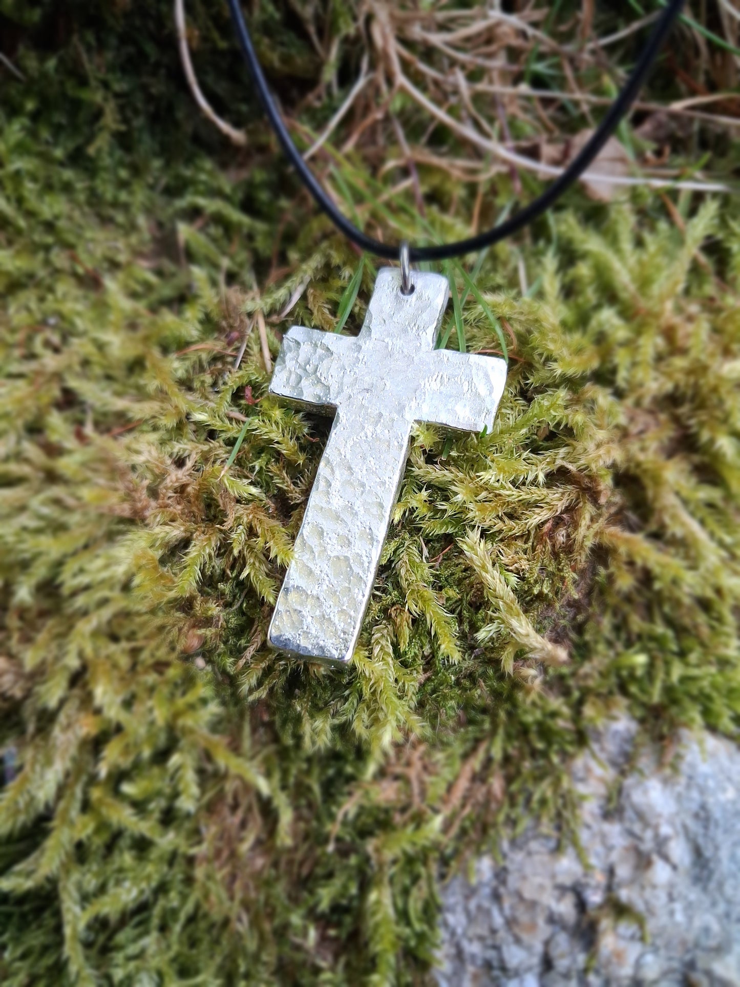 Christian Cross Necklace - Chunky, Rustic- Solid