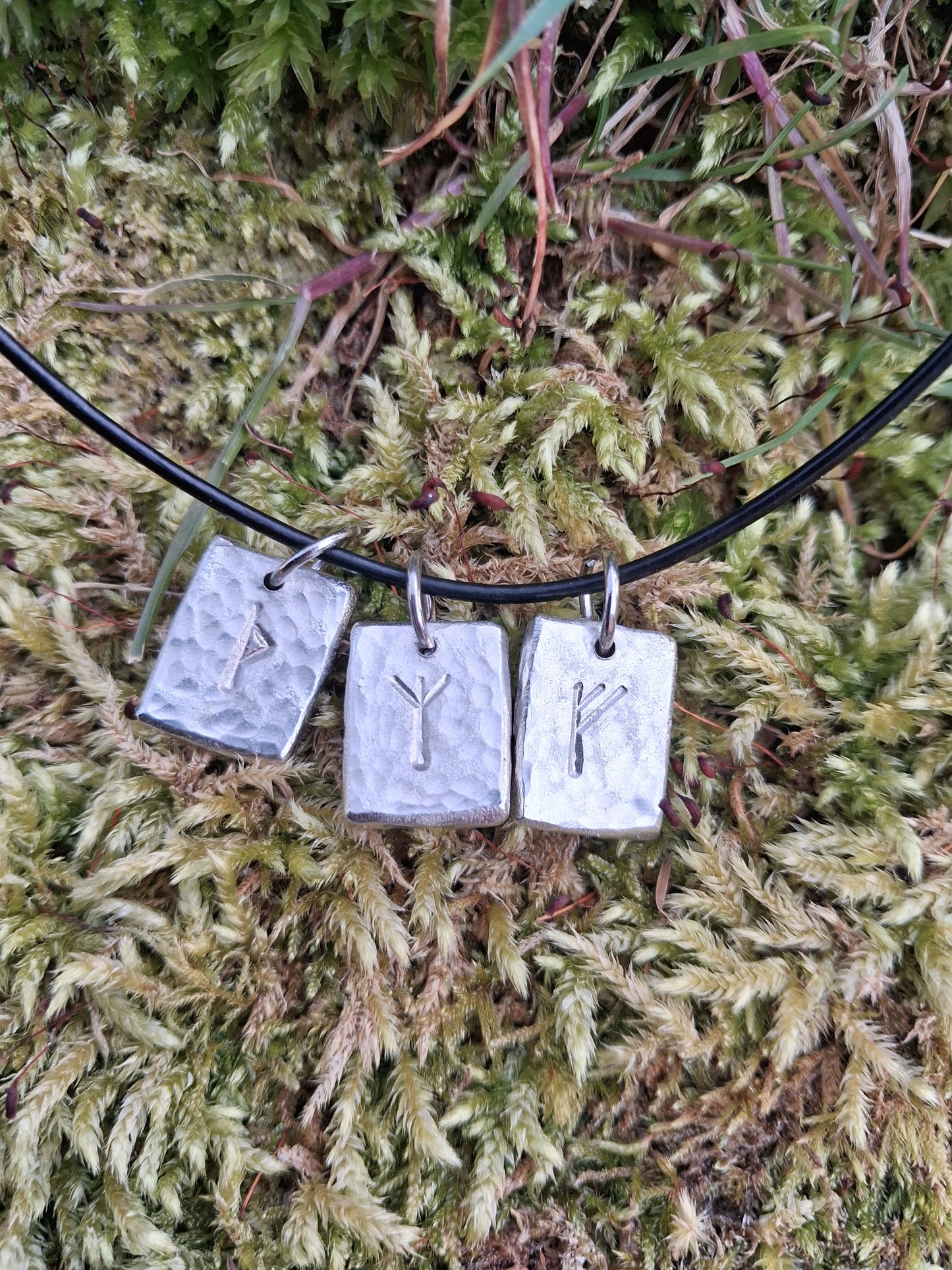 Personalised 3 Rune Necklace - Cast and Hammered Pewter - Viking Necklace