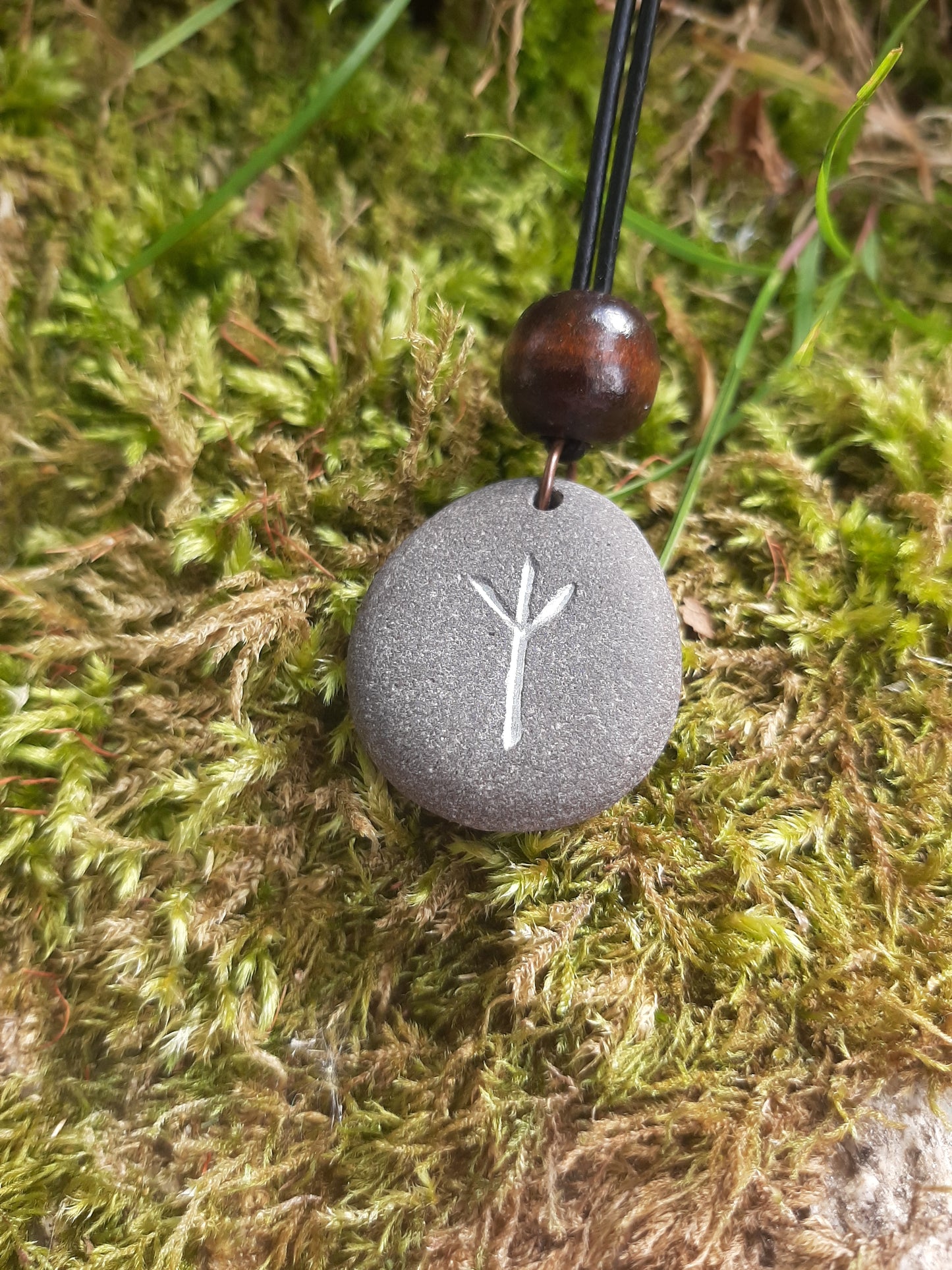 Carved Protection Rune Stone Necklace - Algiz - Protection - Viking Jewellery | Viking Necklace
