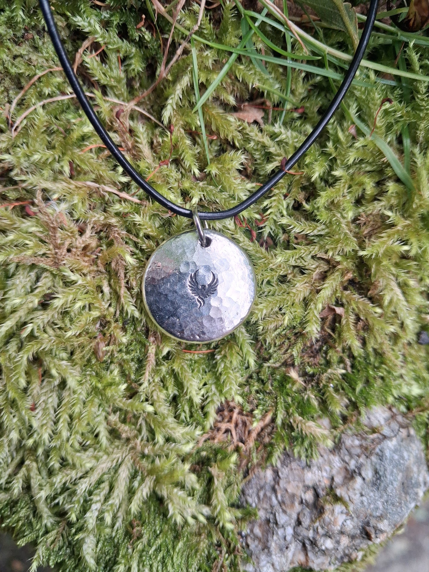 Phoenix Pendant Necklace - Cast and Hammered Pewter