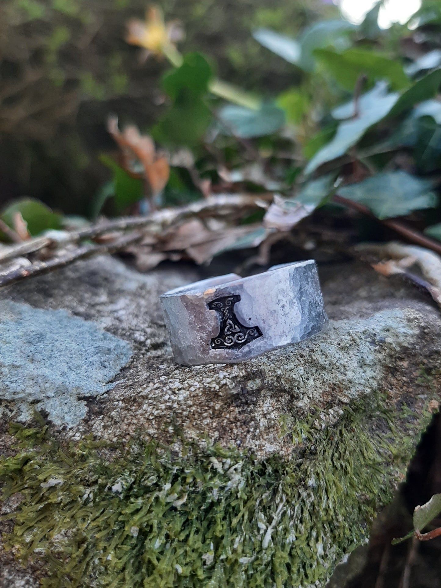 Thor's Hammer Mjölnir Ring | Cast and hammered pewter | Open ring