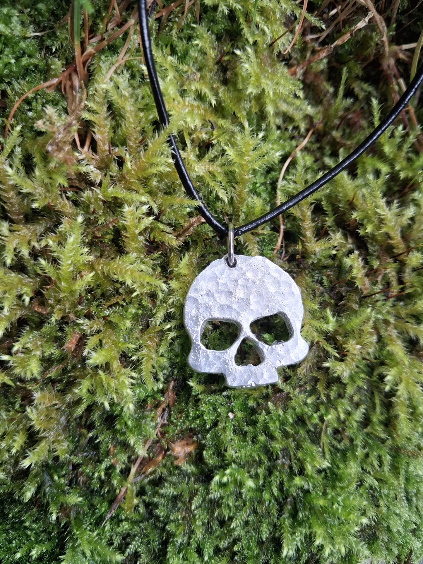 Skull Necklace - Cast  and Hammered Pewter - Punisher Skull