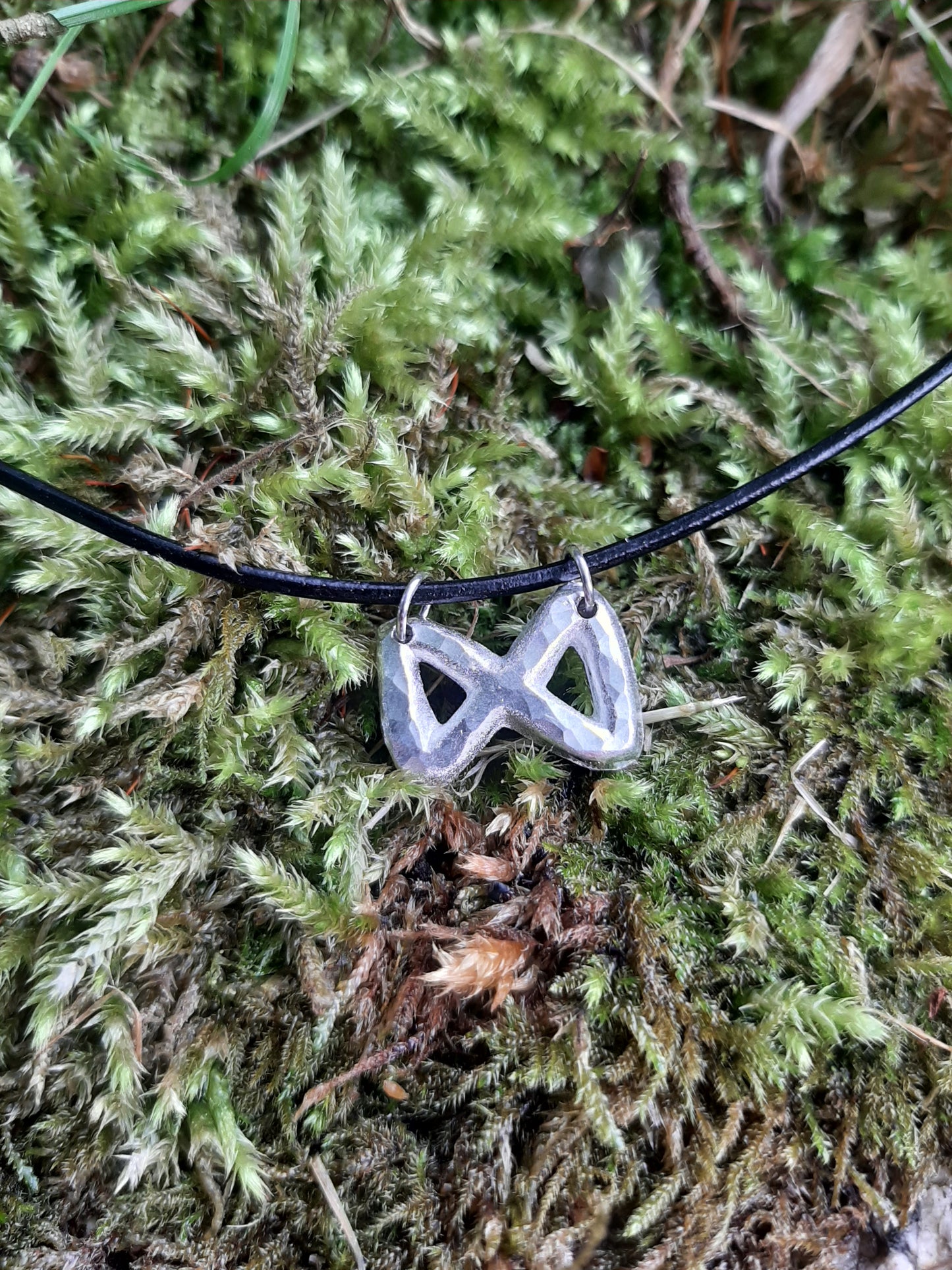 Viking Rune Necklace - Cast and Hammered Pewter - Dagaz Rune - Awakening Rune | Viking Necklace