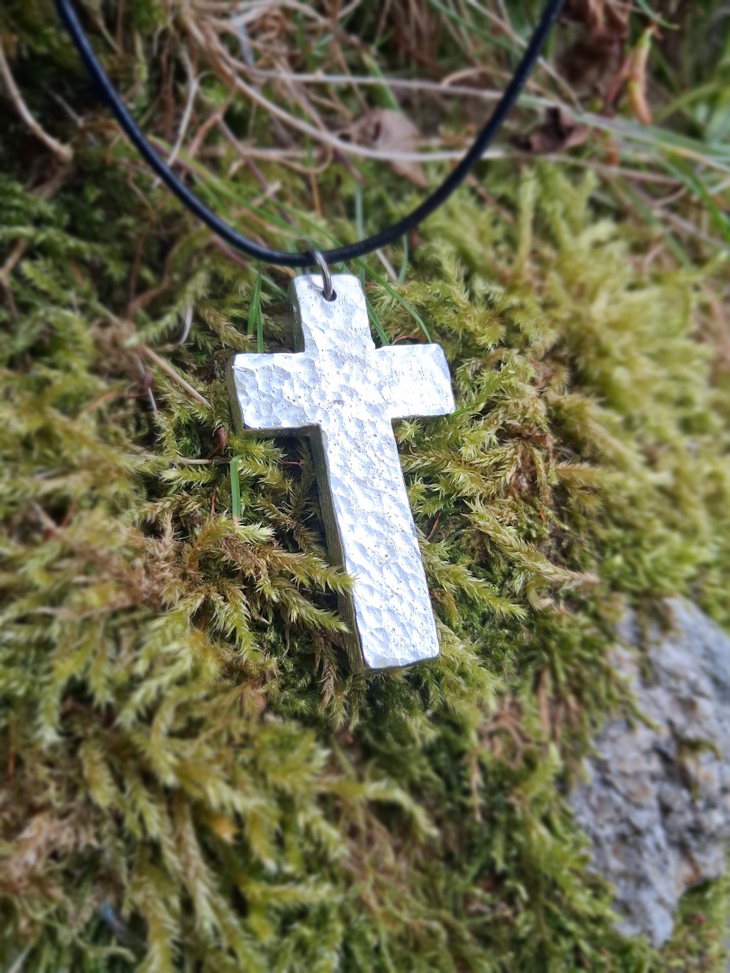 Christian Cross Necklace - Chunky, Rustic- Solid