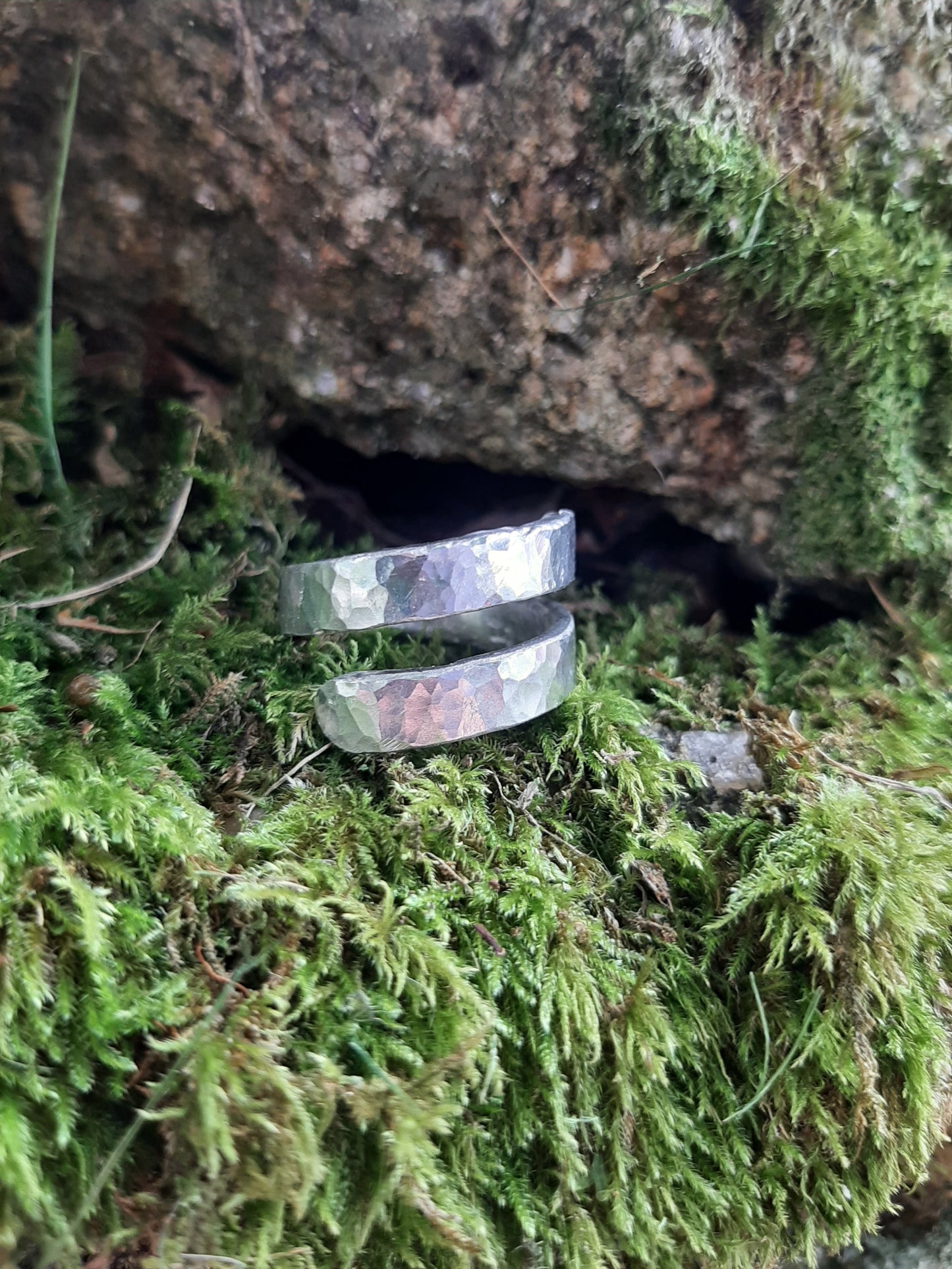 Women's rustic wrap ring | Cast and hammered pewter | Wrap ring