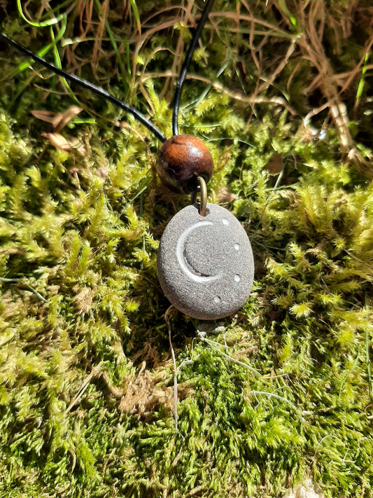 Carved Stone Necklace - Moon and Stars