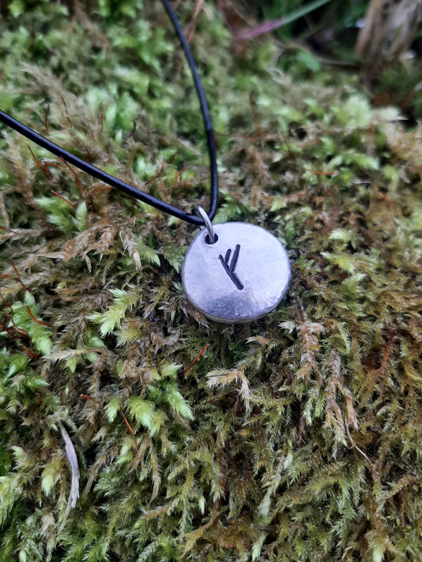 Viking Rune Necklace - Cast and Hammered Pewter - Fehu Rune - Wealth Rune - Luck Rune | Viking Necklace