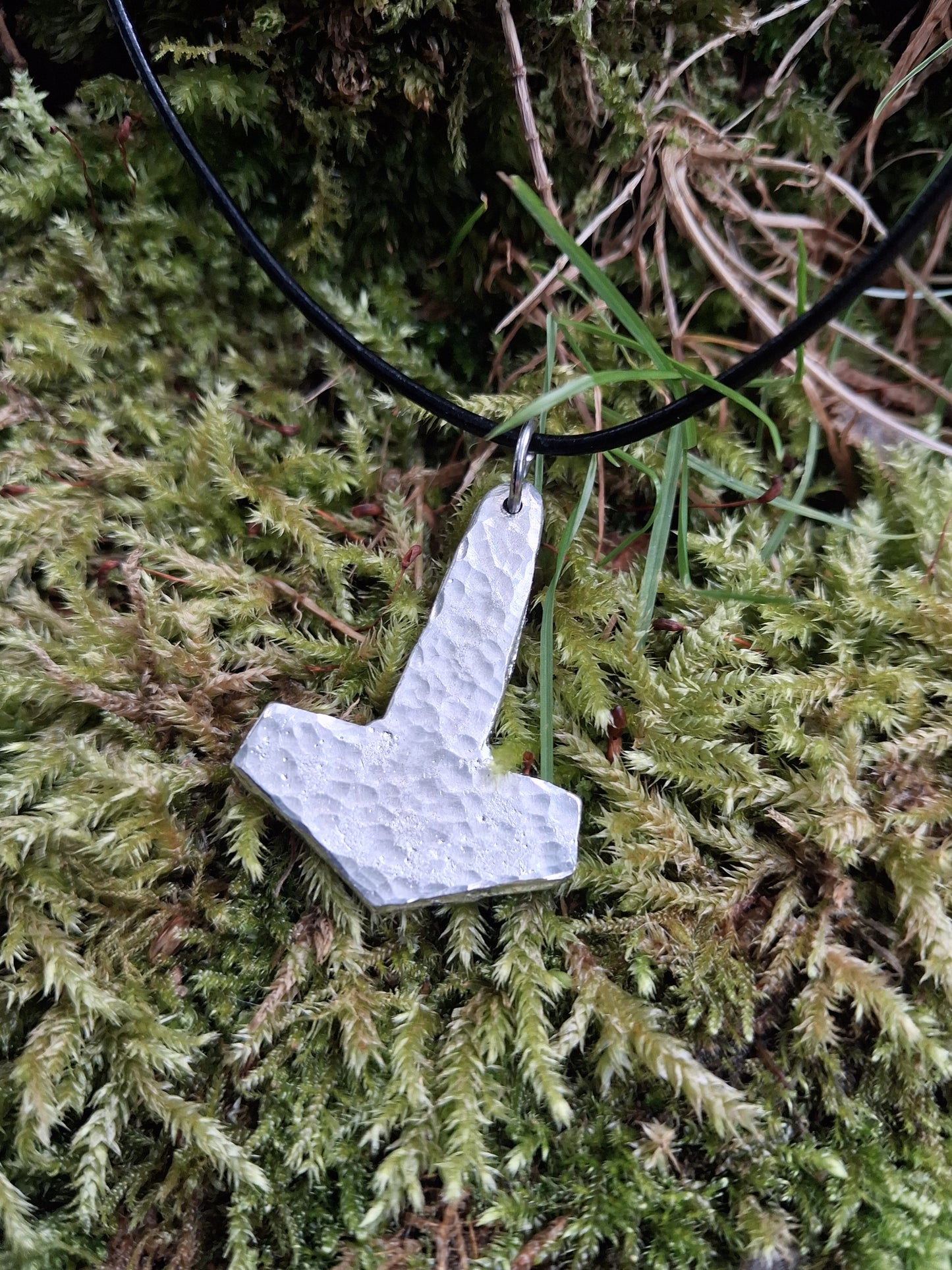 Thors Hammer Pendant |  Mjolnir Pendant Necklace - Cast and Hammered Pewter | Viking Necklace