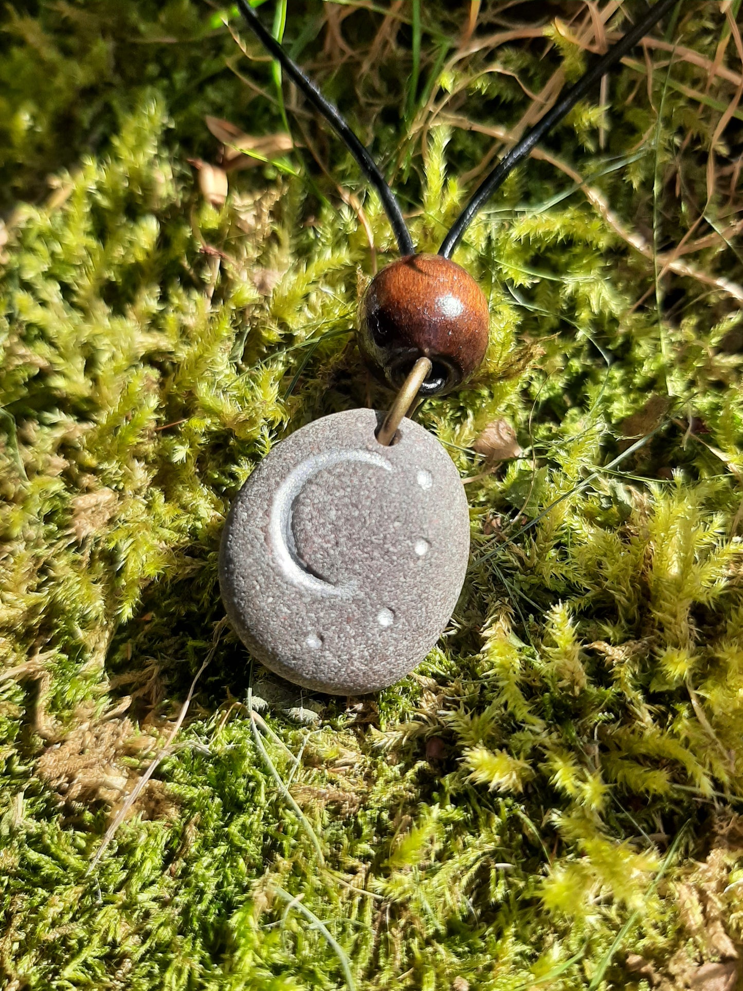 Carved Stone Necklace - Moon and Stars