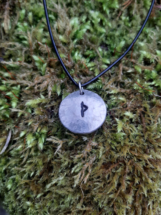 Viking Rune Necklace - Cast and Hammered Pewter - Thurisaz Rune - Thor Rune | Viking Necklace