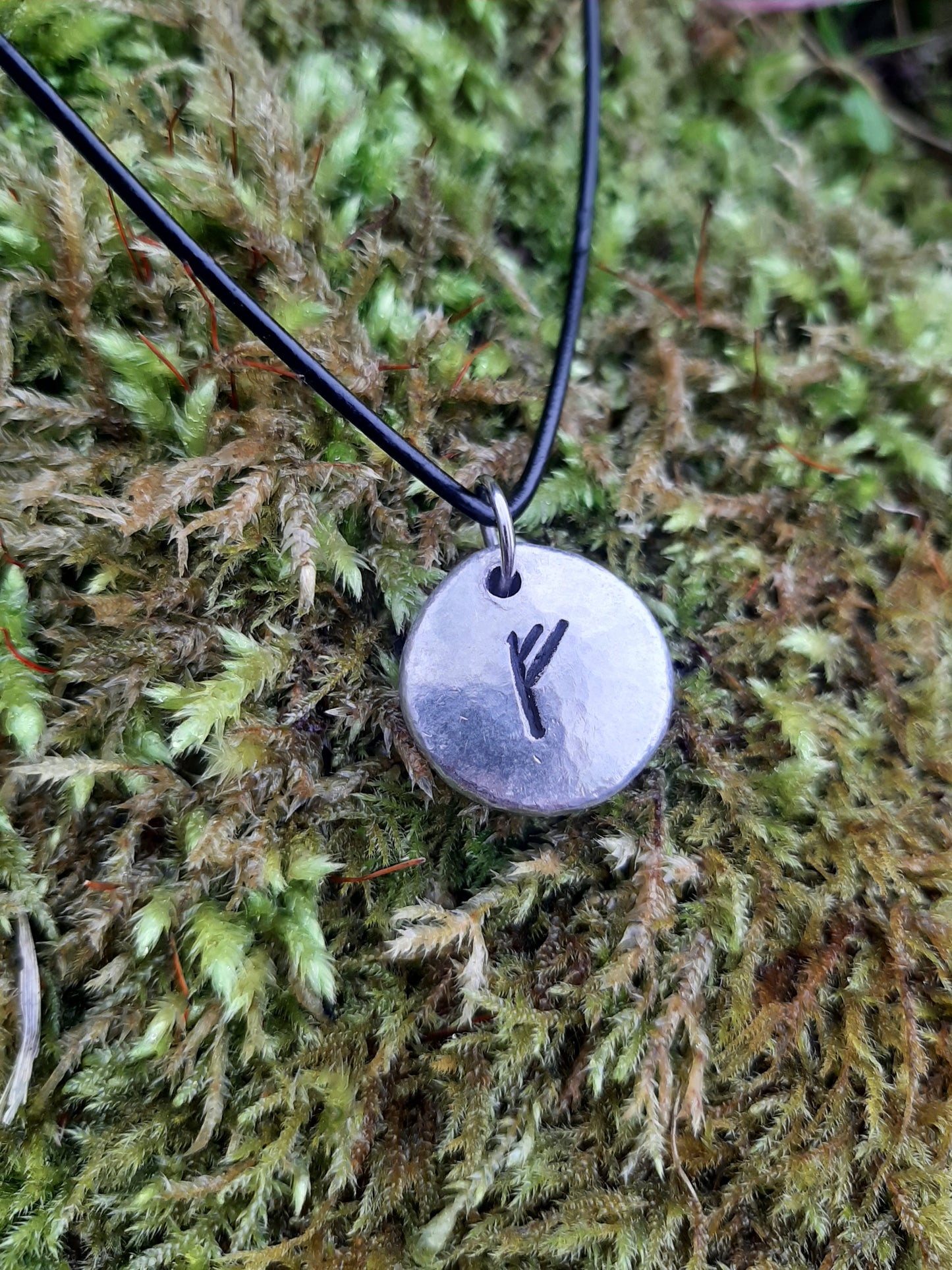 Viking Rune Necklace - Cast and Hammered Pewter - Fehu Rune - Wealth Rune - Luck Rune | Viking Necklace