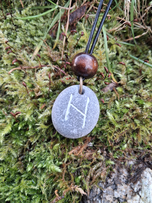 Carved Life Rune Stone Necklace - Hagalaz - Transformation, Life - Viking Jewellery | Viking Necklace