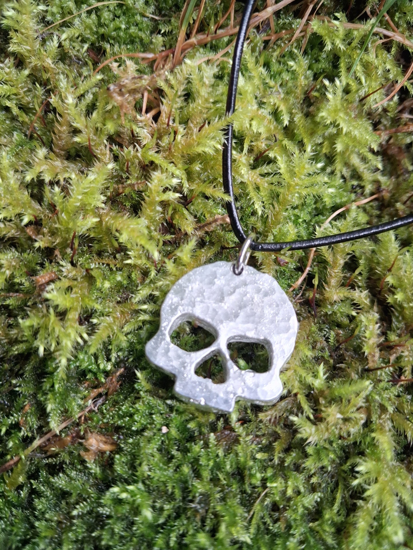 Skull Necklace - Cast  and Hammered Pewter - Punisher Skull