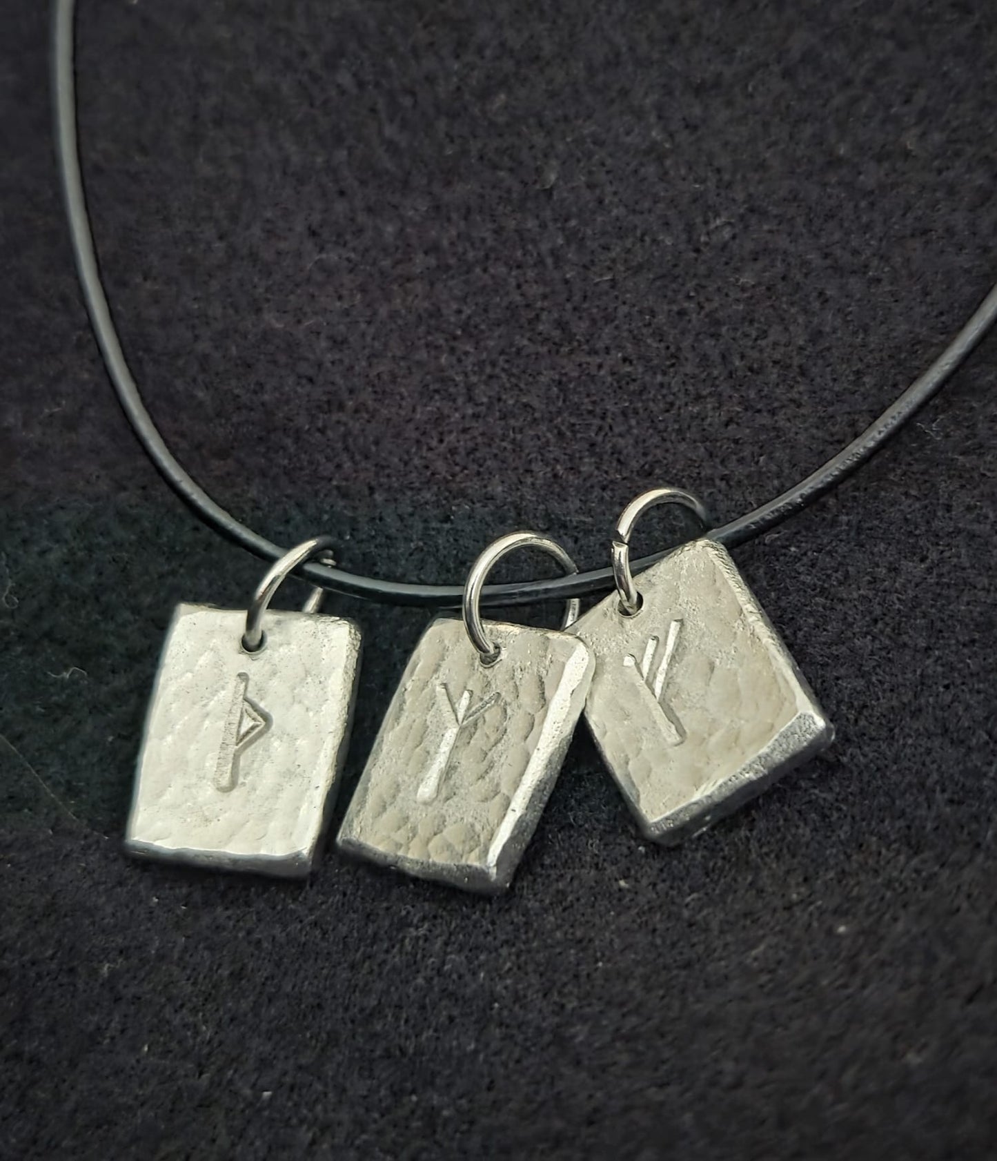 Personalised 3 Rune Necklace - Cast and Hammered Pewter - Viking Necklace